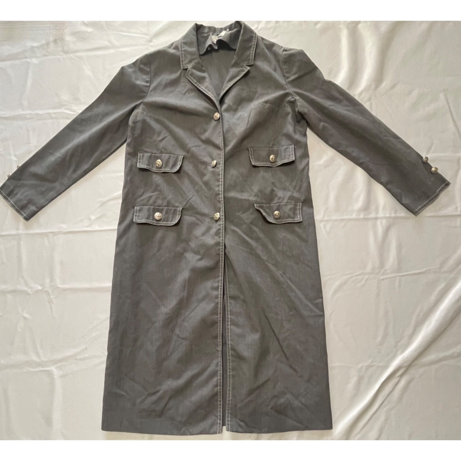 Vintage 60's 70's Petti Glen Junior Gray Utility Shirt Dress Sz S